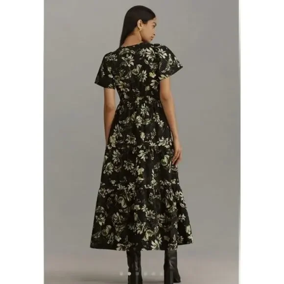 Anthropologie The Somerset Maxi Dress XS Green leaves - Picture 2 of 5